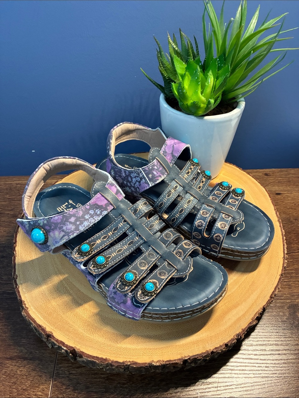 Spring Step L’artiste Blue-Purple Jeweled Comfort Sandals